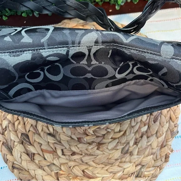 Black Coach Women's Optic Signature Canvas | Chelsea Shoulder Bag Braided Strap - Picture 8 of 16